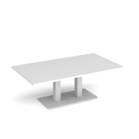 Eros rectangular coffee table with flat white rectangular base and twin uprights 1400mm x 800mm - white