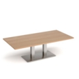Eros rectangular coffee table with flat brushed steel rectangular base and twin uprights 1600mm x 800mm - beech