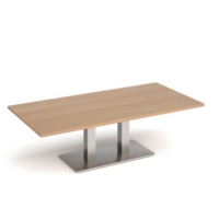 Eros rectangular coffee table with flat brushed steel rectangular base and twin uprights 1600mm x 800mm - beech