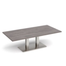 Eros rectangular coffee table with flat brushed steel rectangular base and twin uprights 1600mm x 800mm - grey oak