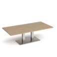 Eros rectangular coffee table with flat brushed steel rectangular base and twin uprights 1600mm x 800mm - kendal oak