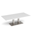 Eros rectangular coffee table with flat brushed steel rectangular base and twin uprights 1600mm x 800mm - white
