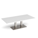 Eros rectangular coffee table with flat brushed steel rectangular base and twin uprights 1600mm x 800mm - white