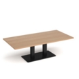 Eros rectangular coffee table with flat black rectangular base and twin uprights 1600mm x 800mm - beech
