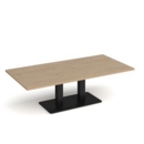 Eros rectangular coffee table with flat black rectangular base and twin uprights 1600mm x 800mm - kendal oak