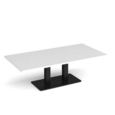 Eros rectangular coffee table with flat black rectangular base and twin uprights 1600mm x 800mm - white