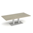 Eros rectangular coffee table with flat white rectangular base and twin uprights 1600mm x 800mm - made to order