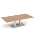 Eros rectangular coffee table with flat white rectangular base and twin uprights 1600mm x 800mm - beech