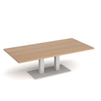 Eros rectangular coffee table with flat white rectangular base and twin uprights 1600mm x 800mm - beech