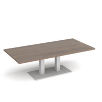 Eros rectangular coffee table with flat white rectangular base and twin uprights 1600mm x 800mm - barcelona walnut