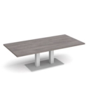 Eros rectangular coffee table with flat white rectangular base and twin uprights 1600mm x 800mm - grey oak