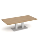 Eros rectangular coffee table with flat white rectangular base and twin uprights 1600mm x 800mm - oak