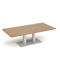 Eros rectangular coffee table with flat white rectangular base and twin uprights 1600mm x 800mm - oak