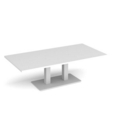 Eros rectangular coffee table with flat white rectangular base and twin uprights 1600mm x 800mm - white