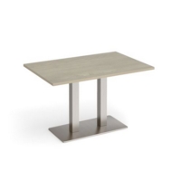 Eros rectangular dining table with flat brushed steel rectangular base and twin uprights 1200mm x 800mm - made to order