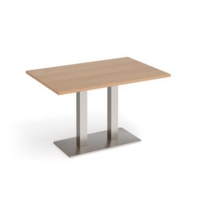 Eros rectangular dining table with flat brushed steel rectangular base and twin uprights 1200mm x 800mm - beech
