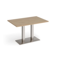 Eros rectangular dining table with flat brushed steel rectangular base and twin uprights 1200mm x 800mm - kendal oak
