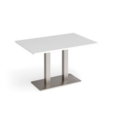 Eros rectangular dining table with flat brushed steel rectangular base and twin uprights 1200mm x 800mm - white