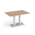 Eros rectangular dining table with flat white rectangular base and twin uprights 1200mm x 800mm - beech