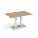 Eros rectangular dining table with flat white rectangular base and twin uprights 1200mm x 800mm - beech