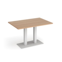 Eros rectangular dining table with flat white rectangular base and twin uprights 1200mm x 800mm - beech