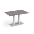 Eros rectangular dining table with flat white rectangular base and twin uprights 1200mm x 800mm - grey oak