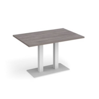 Eros rectangular dining table with flat white rectangular base and twin uprights 1200mm x 800mm - grey oak