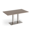 Eros rectangular dining table with flat brushed steel rectangular base and twin uprights 1400mm x 800mm - barcelona walnut