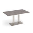 Eros rectangular dining table with flat brushed steel rectangular base and twin uprights 1400mm x 800mm - grey oak