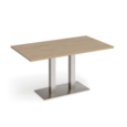 Eros rectangular dining table with flat brushed steel rectangular base and twin uprights 1400mm x 800mm - kendal oak