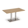 Eros rectangular dining table with flat brushed steel rectangular base and twin uprights 1400mm x 800mm - oak