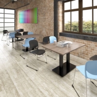 Eros rectangular dining table with flat black rectangular base and twin uprights 1400mm x 800mm - beech