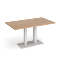 Eros rectangular dining table with flat white rectangular base and twin uprights 1400mm x 800mm - beech