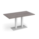 Eros rectangular dining table with flat white rectangular base and twin uprights 1400mm x 800mm - grey oak