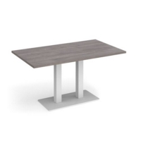 Eros rectangular dining table with flat white rectangular base and twin uprights 1400mm x 800mm - grey oak