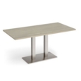 Eros rectangular dining table with flat brushed steel rectangular base and twin uprights 1600mm x 800mm - made to order