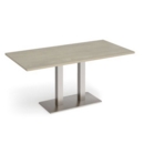 Eros rectangular dining table with flat brushed steel rectangular base and twin uprights 1600mm x 800mm - made to order