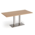Eros rectangular dining table with flat brushed steel rectangular base and twin uprights 1600mm x 800mm - beech