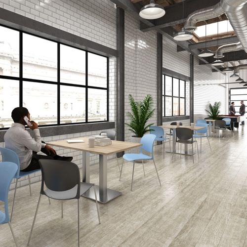 Eros rectangular dining table with flat brushed steel rectangular base and twin uprights 1600mm x 800mm - beech