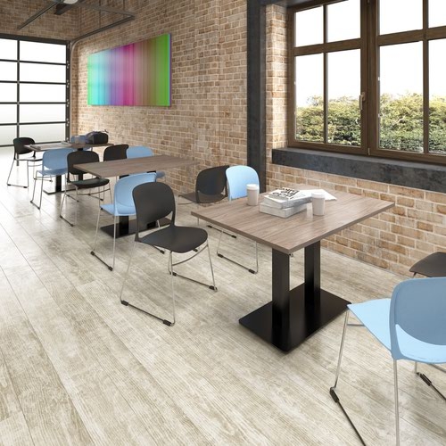 Eros rectangular dining table with flat brushed steel rectangular base and twin uprights 1600mm x 800mm - white