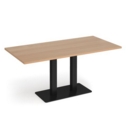 Eros rectangular dining table with flat black rectangular base and twin uprights 1600mm x 800mm - beech