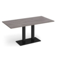 Eros rectangular dining table with flat black rectangular base and twin uprights 1600mm x 800mm - grey oak