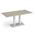 Eros rectangular dining table with flat white rectangular base and twin uprights 1600mm x 800mm - made to order