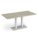 Eros rectangular dining table with flat white rectangular base and twin uprights 1600mm x 800mm - made to order