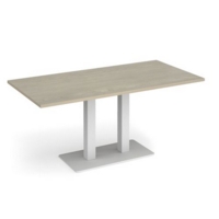 Eros rectangular dining table with flat white rectangular base and twin uprights 1600mm x 800mm - made to order