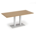 Eros rectangular dining table with flat white rectangular base and twin uprights 1600mm x 800mm - oak