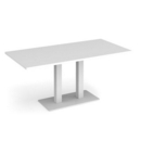 Eros rectangular dining table with flat white rectangular base and twin uprights 1600mm x 800mm - white