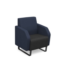 Encore low back 1 seater sofa 600mm wide with black sled frame - elapse grey seat with range blue back