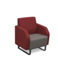Encore low back 1 seater sofa 600mm wide with black sled frame - forecast grey seat with extent red back