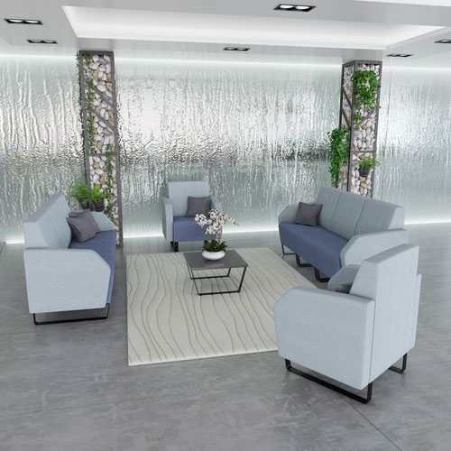 Encore low back 1 seater sofa 600mm wide with black sled frame - forecast grey seat with extent red back